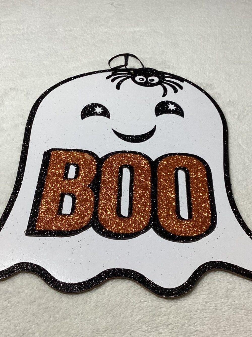 Greenbrier International Glitter Ghost BOO Hanging Sign Halloween Wall Decor